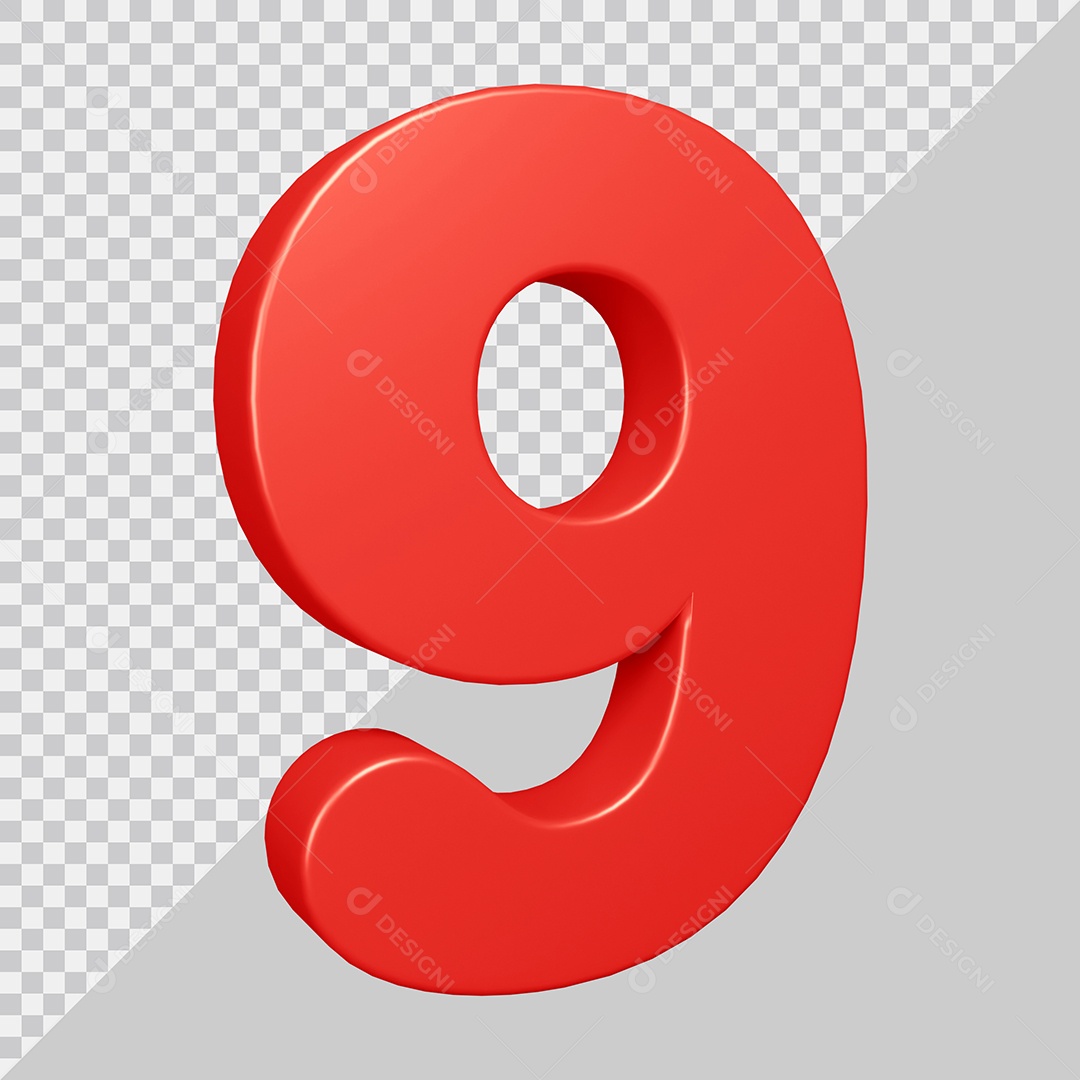 Elemento 3D Para Composição Número 9 Vermelha PSD