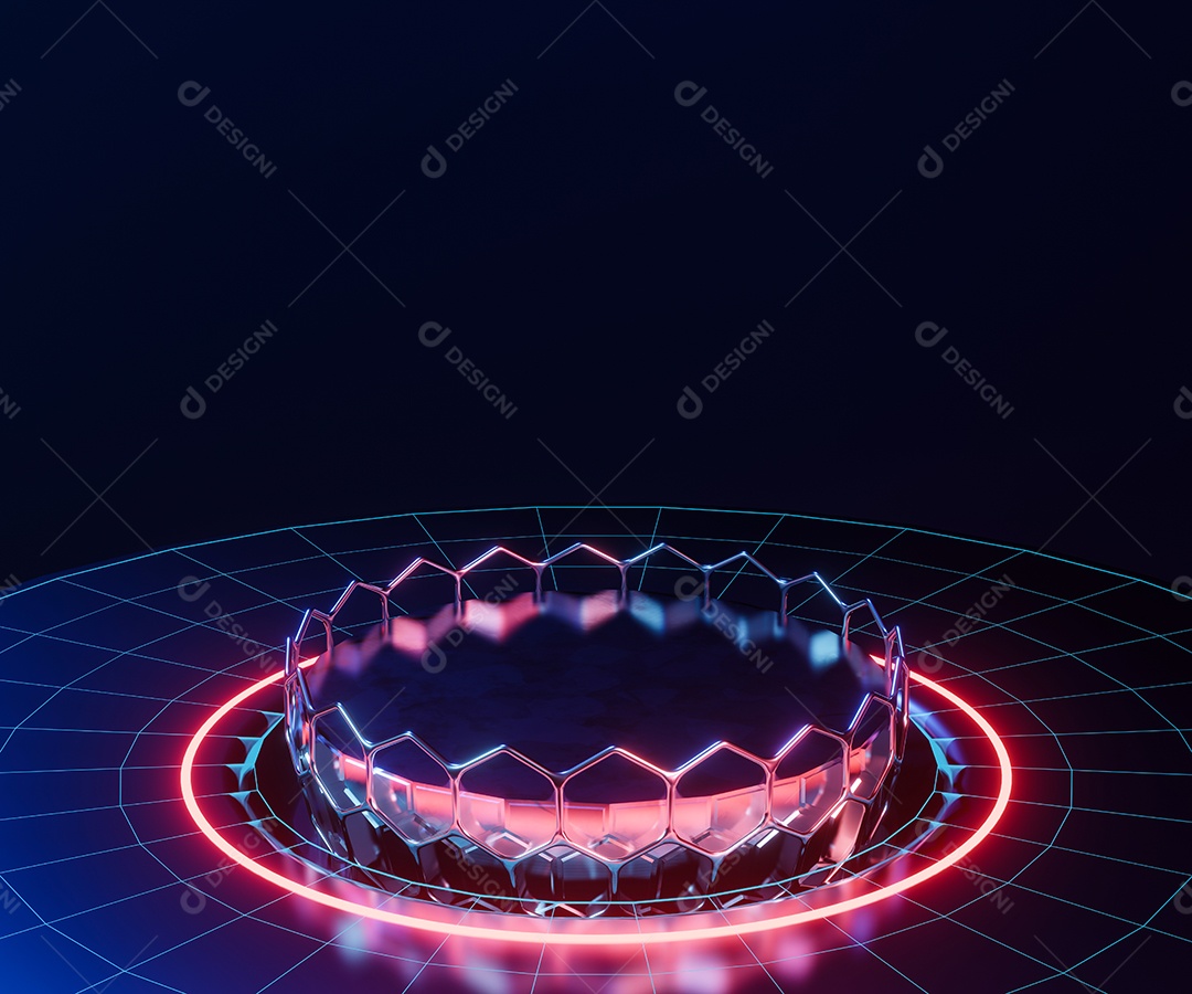 Pódio vazio com luzes neon