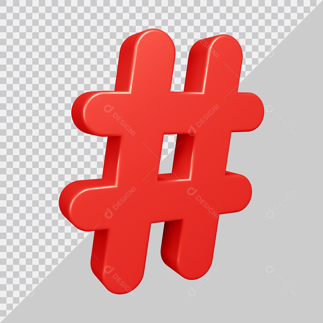 Elemento 3D Para Composição Símbolo de Hashtag Vermelha PSD