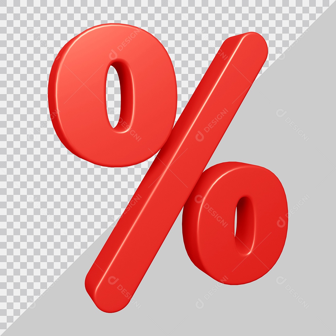 Elemento 3D Para Composição Símbolo de Porcentagem Vermelha PSD