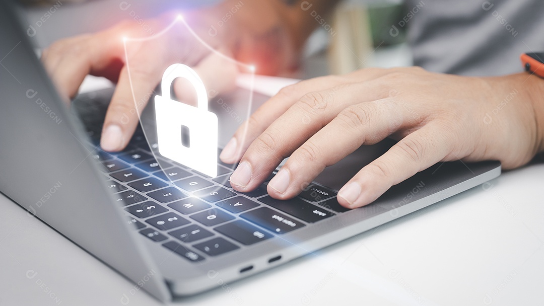 Computador de segurança de rede de proteção e seguro seu conceito de dados.