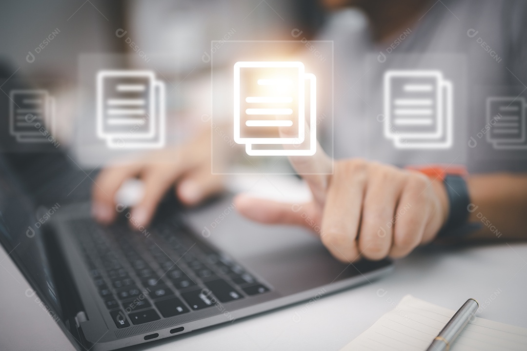 Conceito de gerenciamento de documentos usando símbolos em uma tela virtual
