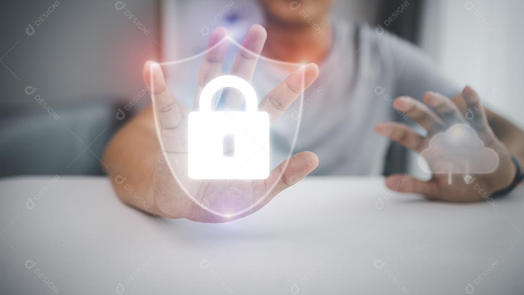 Computador de segurança de rede de proteção e seguro seu conceito de dados.