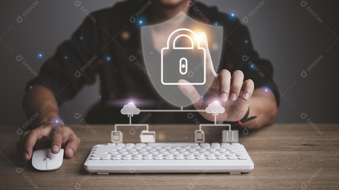 Computador de segurança de rede de proteção e seguro seu conceito de dados.