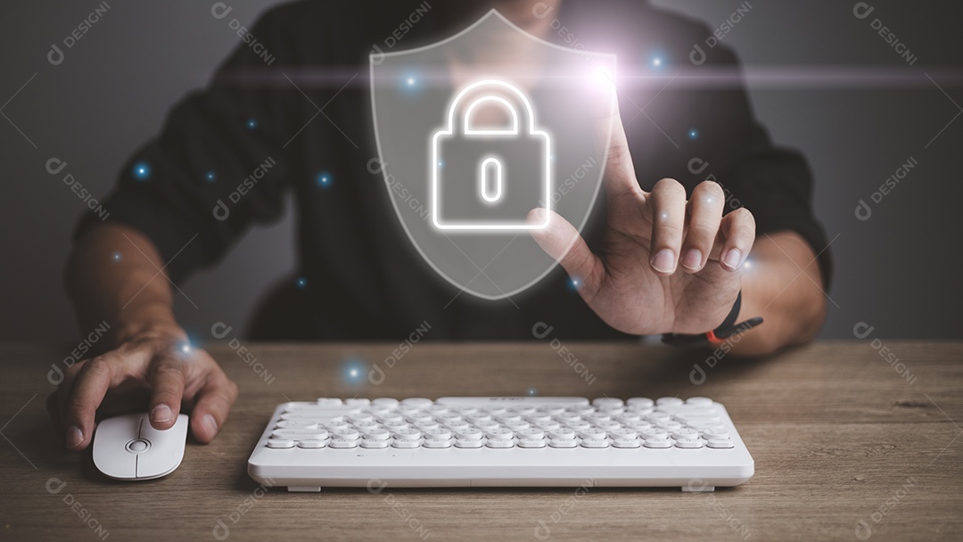 Computador de segurança de rede de proteção e seguro seu conceito de dados.