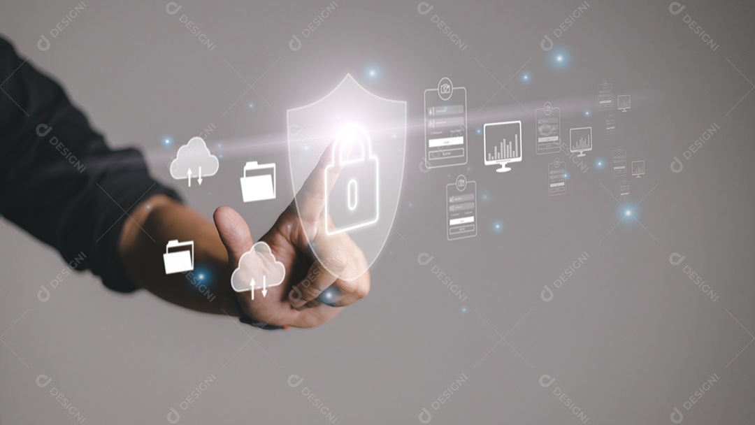 Computador de segurança de rede de proteção e seguro seu conceito de dados.