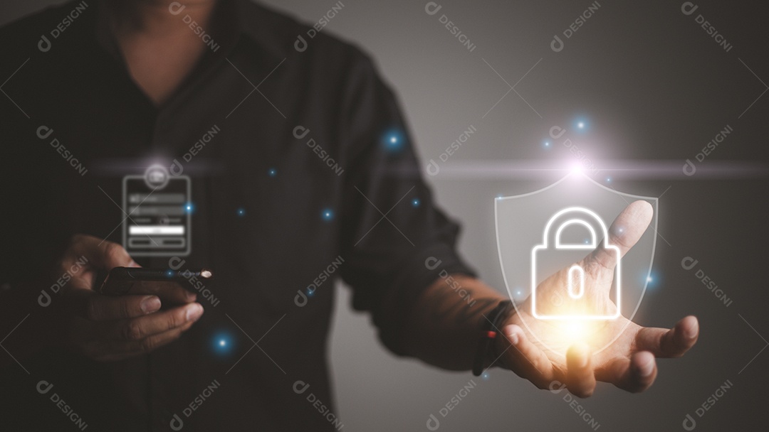 Computador de segurança de rede de proteção e seguro seu conceito de dados