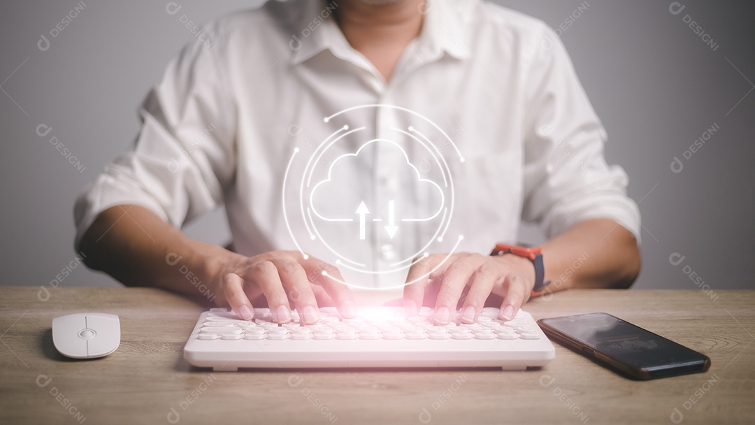 ícones de computação e tecnologia em nuvem, tecnologia em nuvem é centro