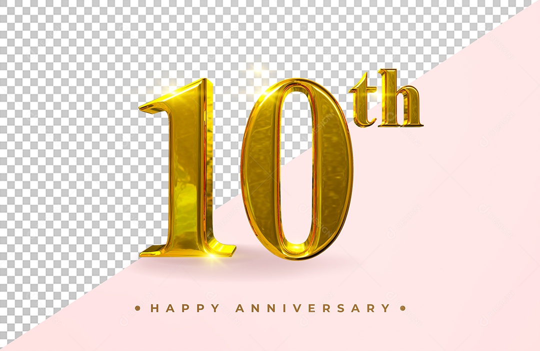 Número 3D 10 décimo Lugar Dourado para Composição PSD