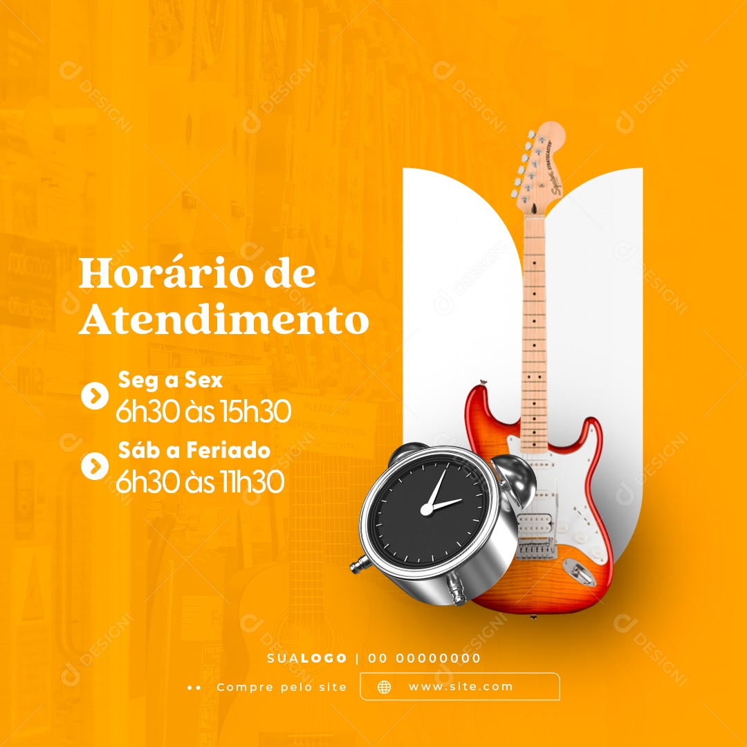 Loja de Instrumentos Musicais Horário de Funcionamento Social Media PSD Editável