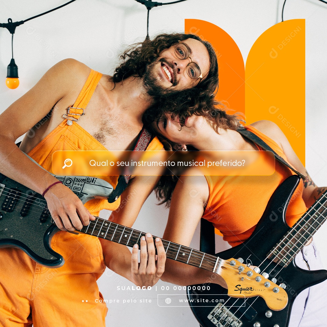 Loja de Instrumentos Musicais Qual seu Instrumento Musical Preferido? Social Media PSD Editável