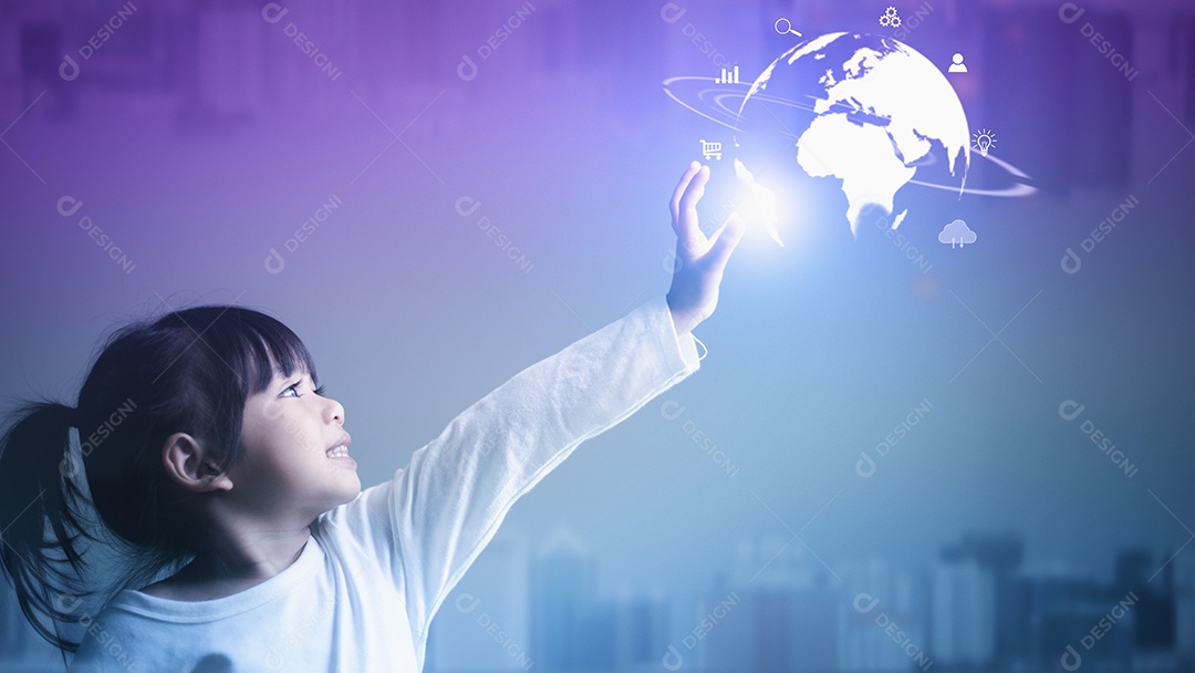 Conceitos de tecnologia do metaverso. Menina e experiências