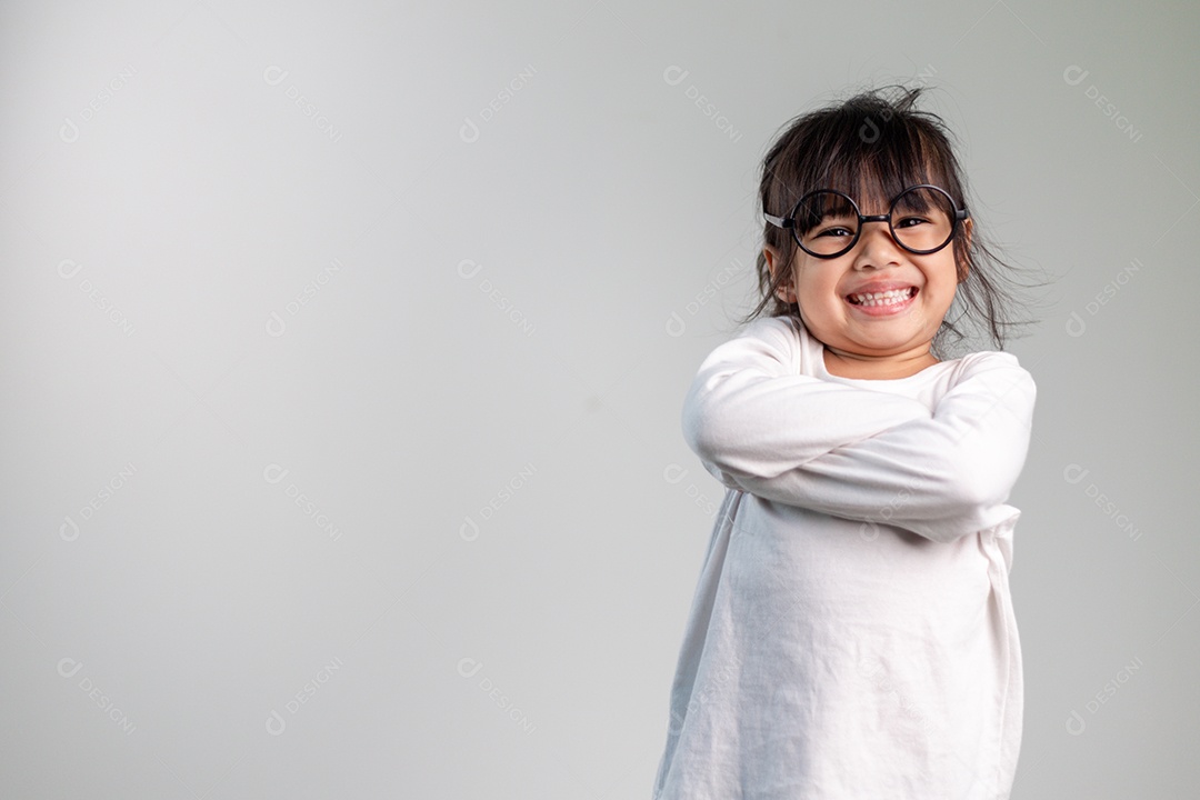 Portrait of a happy Asian child on white background