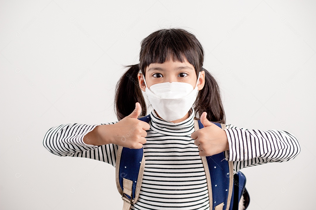 Asian child portrait in school uniform with school bag