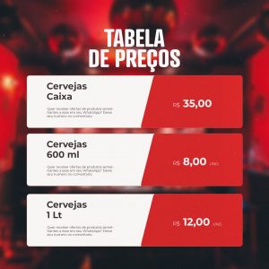 Social Media Bebidas Cerveja Tabela de Preços PSD Editável