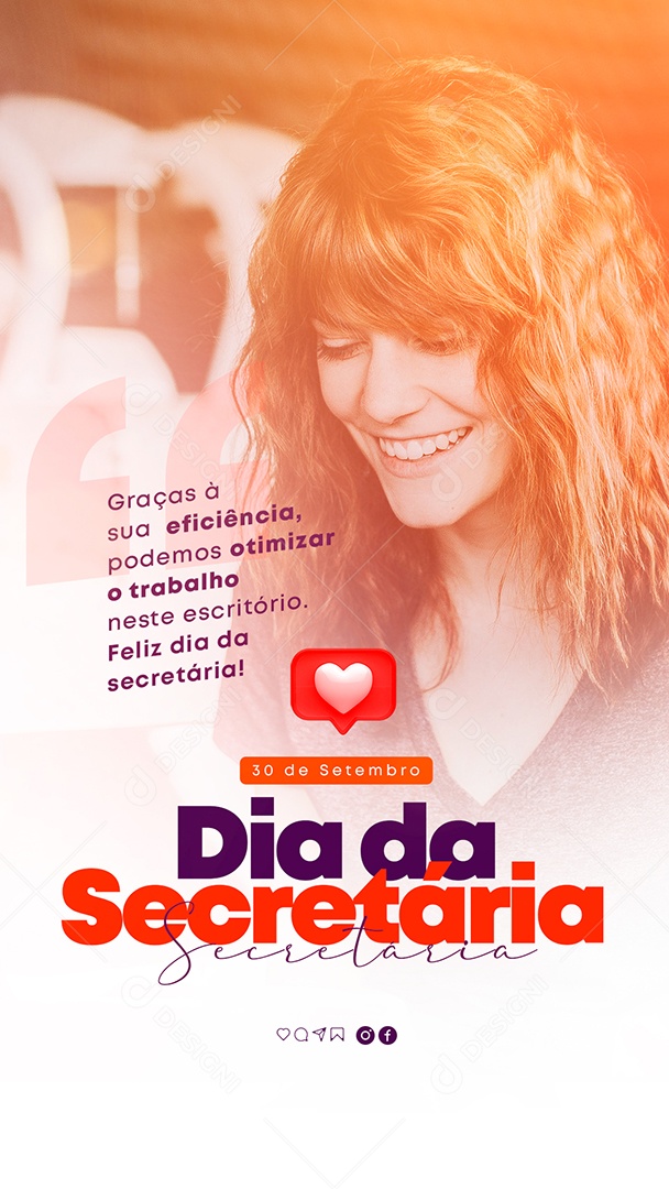 Story Graças à sua Eficiência podemos Otimizar o Trabalho neste Escritório Dia da Secretária Social Media PSD Editável