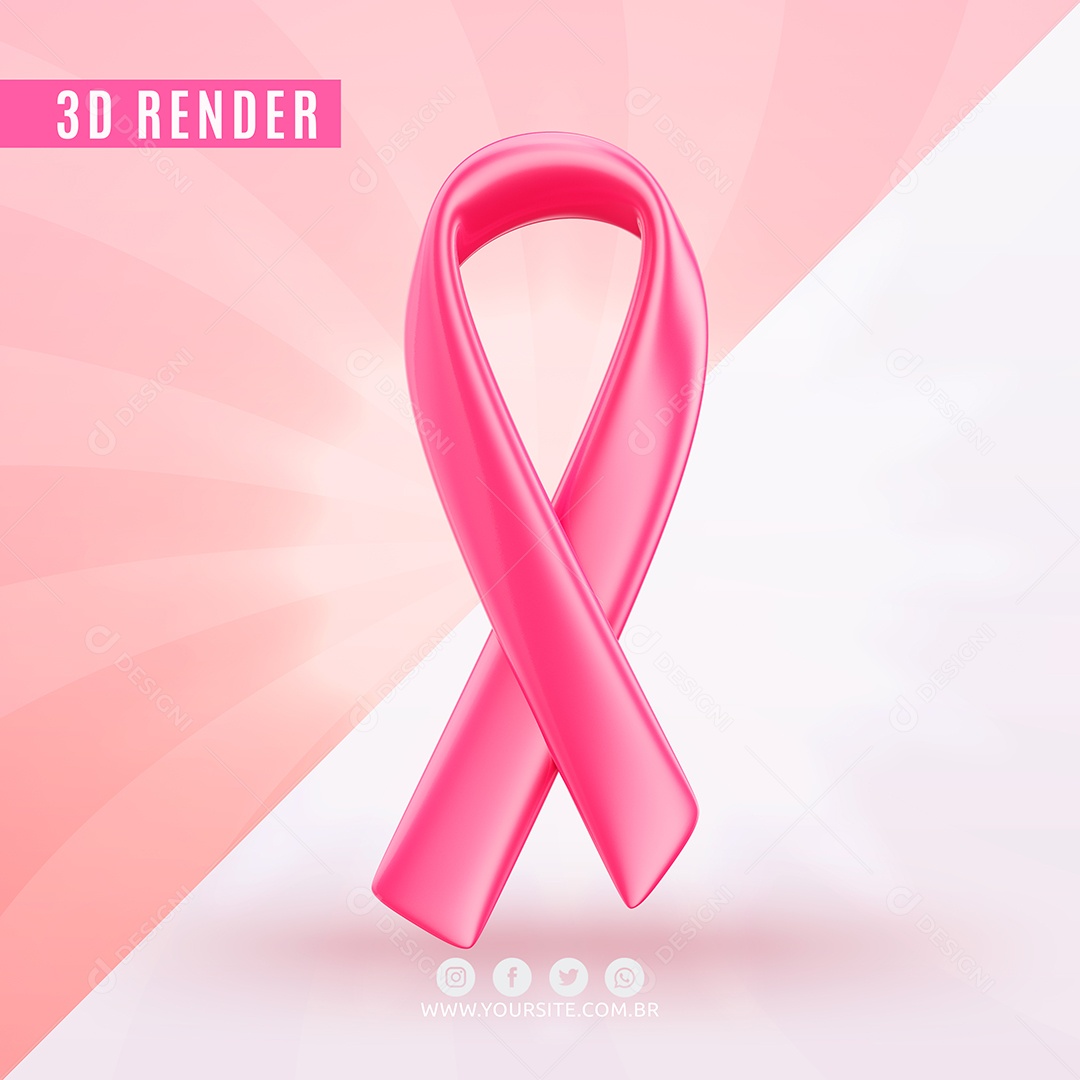 Elemento 3D Laço Rosa Outubro Rosa PSD