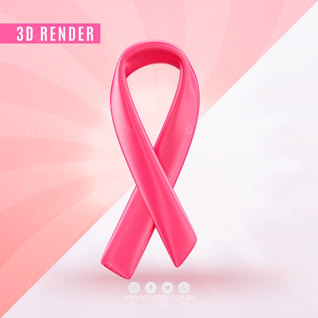 Elemento 3D Laço Rosa Outubro Rosa PSD
