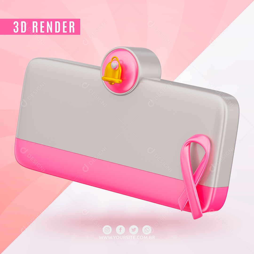 Elemento 3D Lembrete Branco e Rosa Com Laço PSD