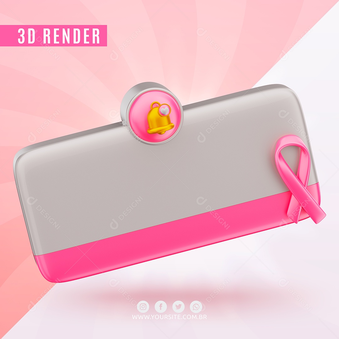 Elemento 3D Lembrete Branco e Rosa Com Laço PSD