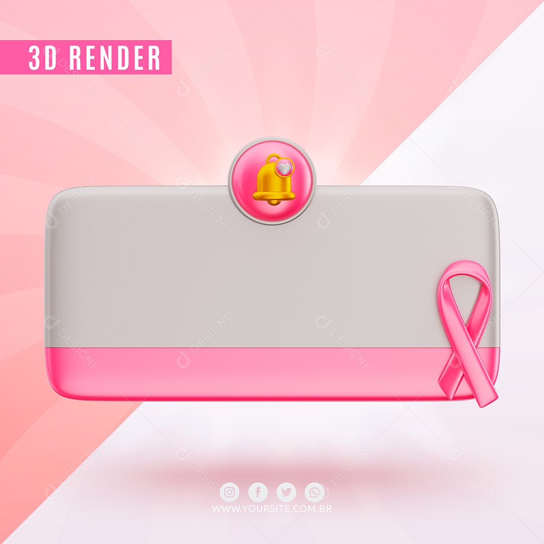 Elemento 3D Lembrete Branco e Rosa Com Laço PSD