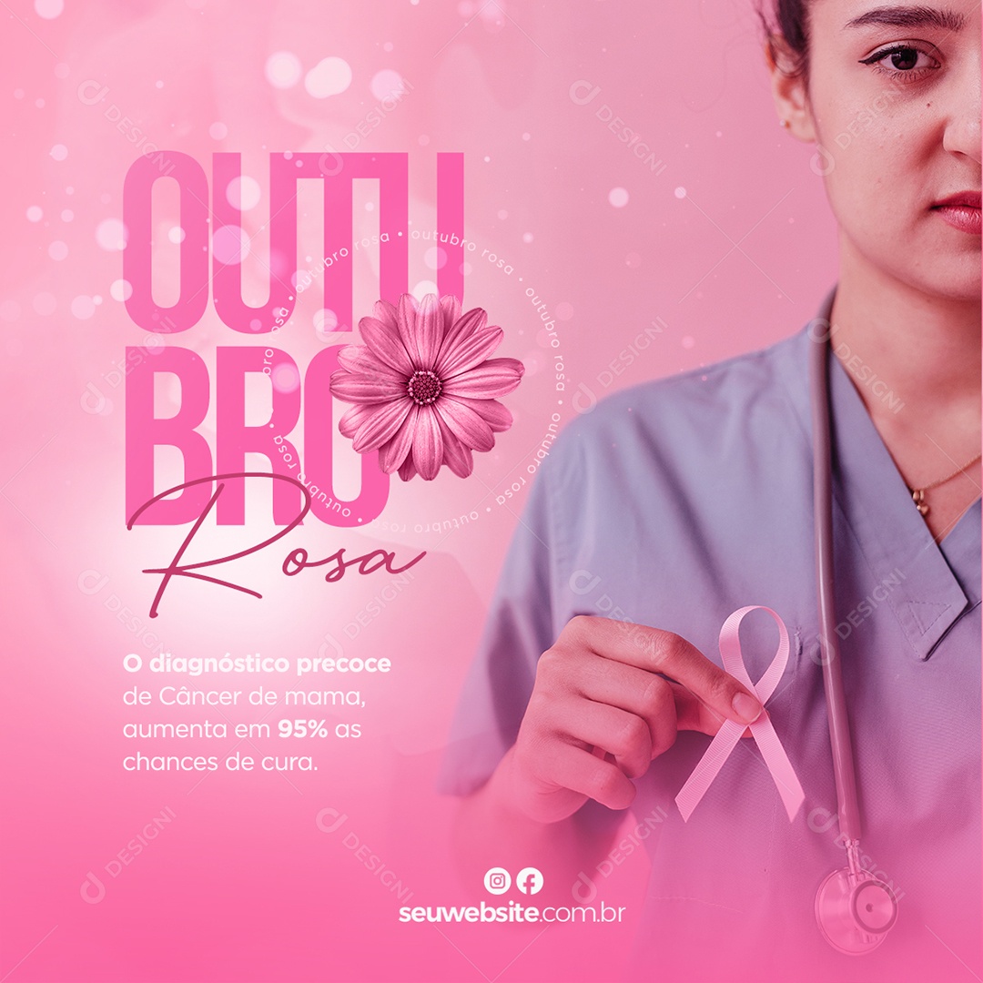 Mês de Prevenção do Câncer de Mama Outubro Rosa Social Media PSD Editável