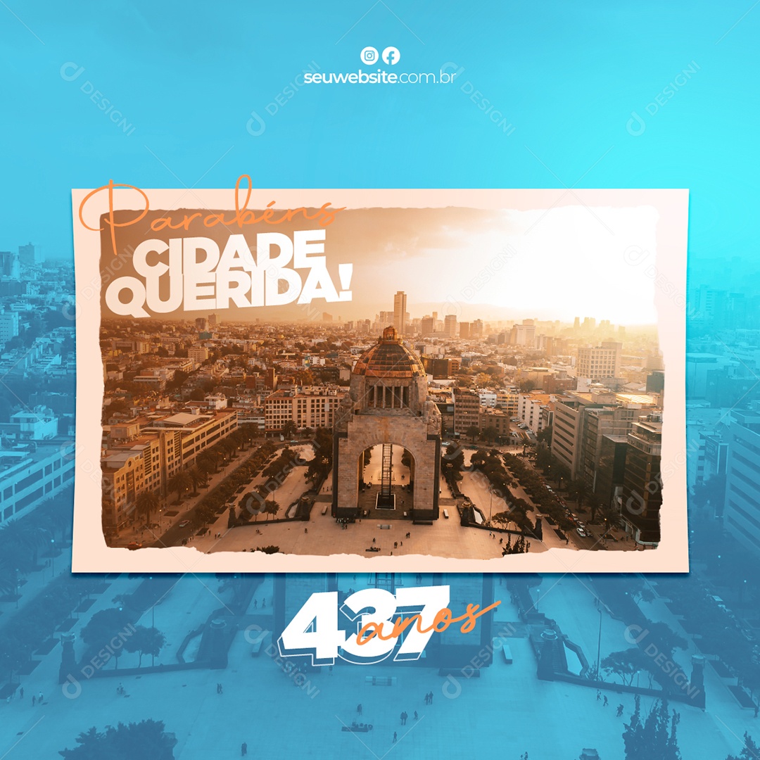Parabéns Cidade Querida Data Comemorativa Aniversário Social Media PSD Editável