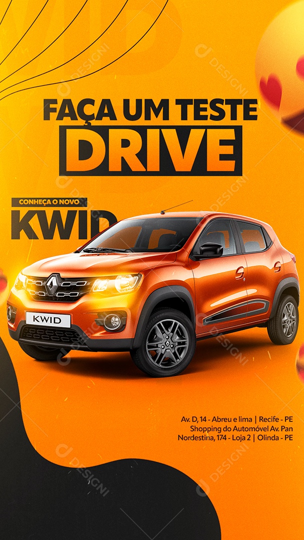 Story Faça um Teste Drive Conheça o Novo Kwid Concessionária Social Media PSD Editável