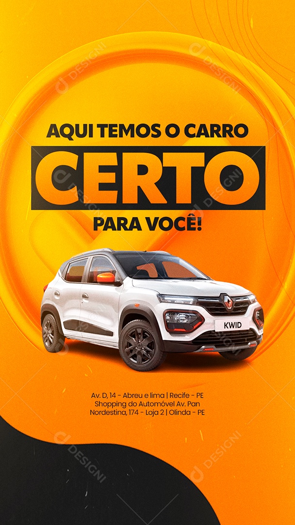 Story Aqui temos o Carro Certo para Você Concessionária Social Media PSD Editável