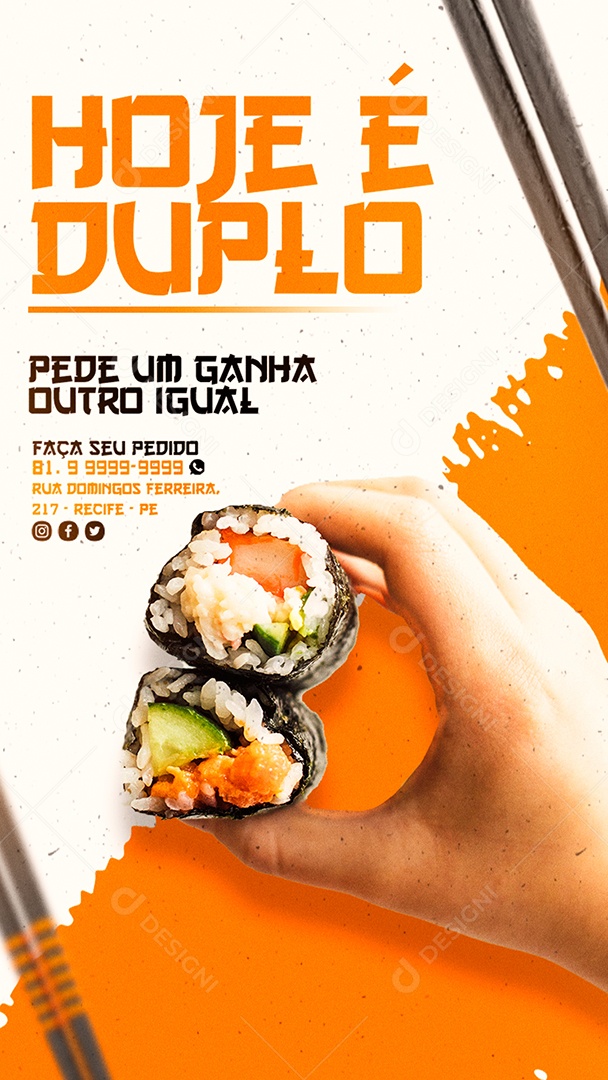 Story Hoje é Duplo Pede um Ganha outro Igual Comida Japonesa Social Media PSD Editável