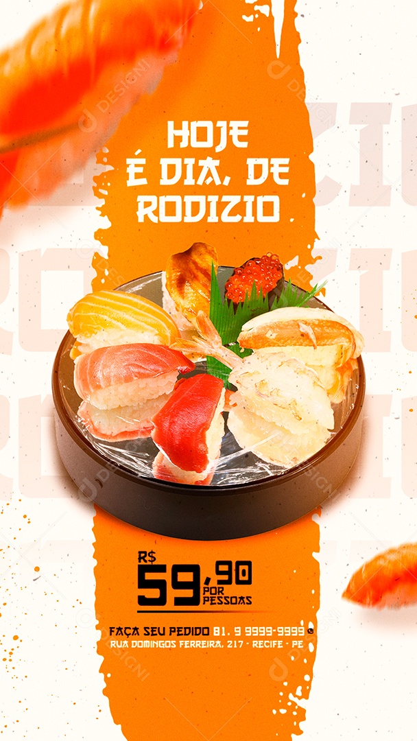 Story Hoje é Dia de Rodizio Faça seu Pedido Comida Japonesa Social Media PSD Editável