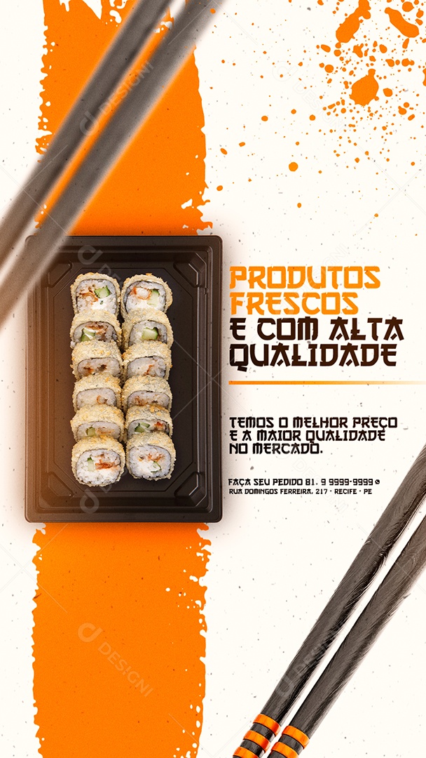 Story Produtos Frescos e com alta Qualidade Comida Japonesa Social Media PSD Editável