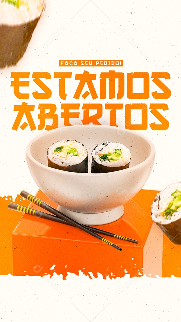 Story Faça seu Pedido Estamos Abertos Comida Japonesa Social Media PSD Editável