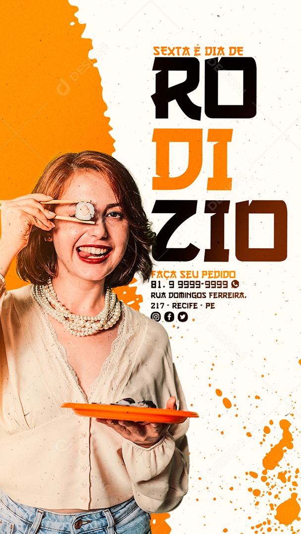 Story Sexta é Dia de Rodizio Comida Japonesa Social Media PSD Editável