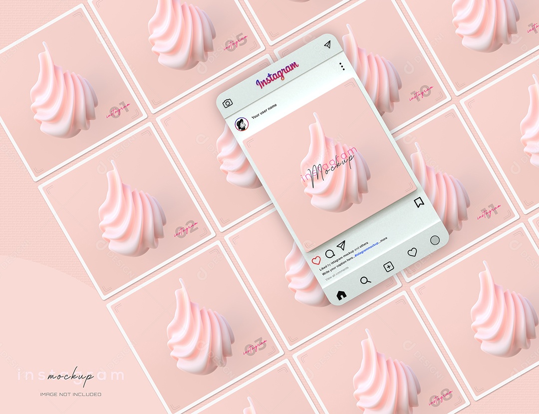 Mockup de Interface do Instagram Rosa 3D PSD Editável