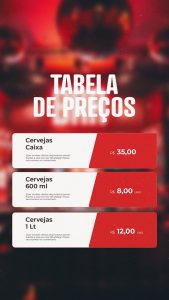 Social Media Bebidas Cerveja Tabela de Preços Story PSD Editável