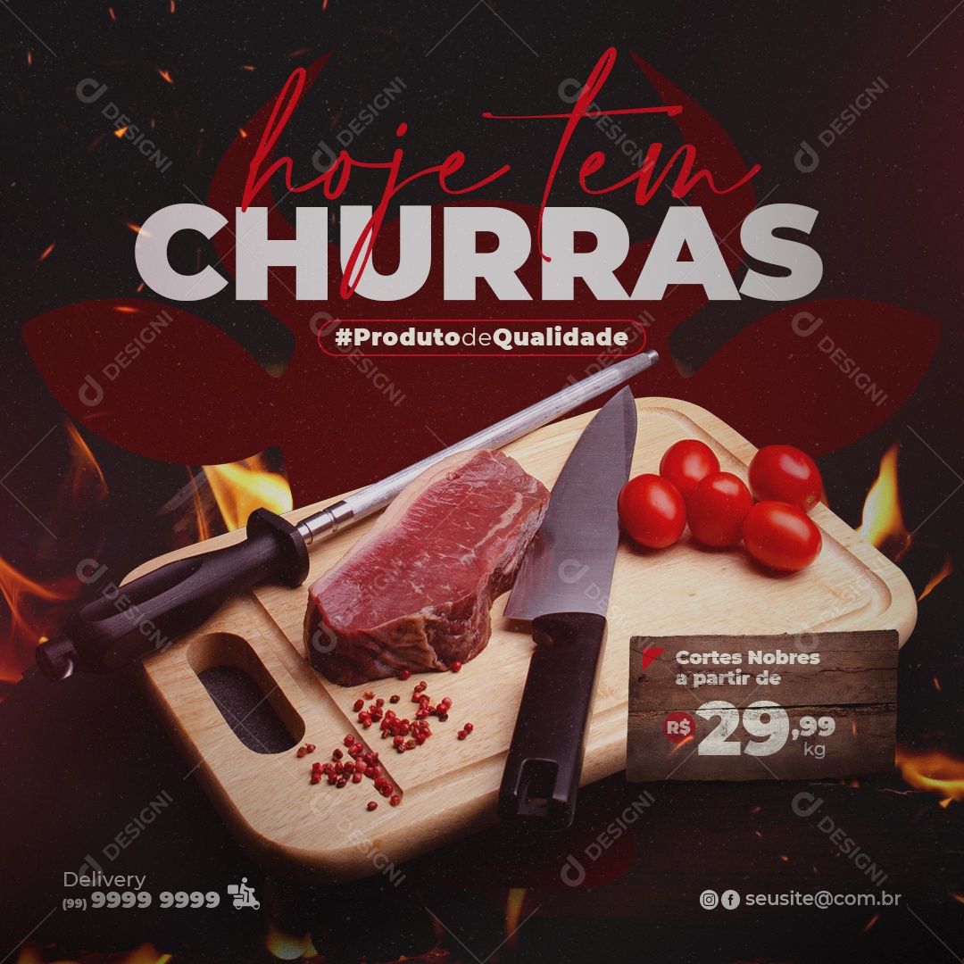 Hoje Tem Churras Venha Aproveitar Nossas Promoções Social Media PSD Editável