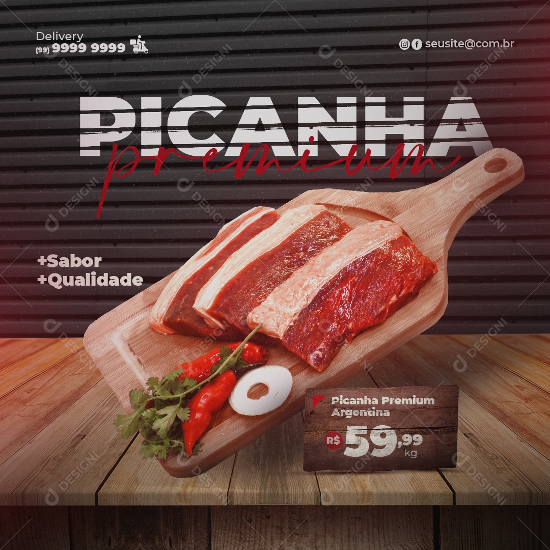 Picanha Premium Sabor e Qualidade Social Media PSD Editável