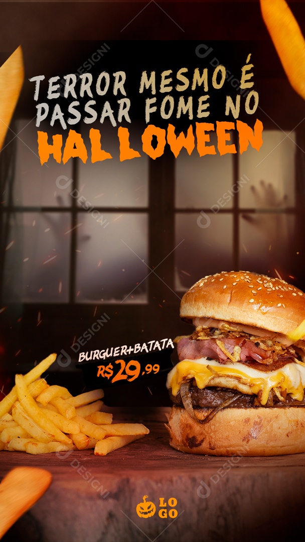 Terror Mesmo é Passar Fome No Halloween Social Media PSD Editável