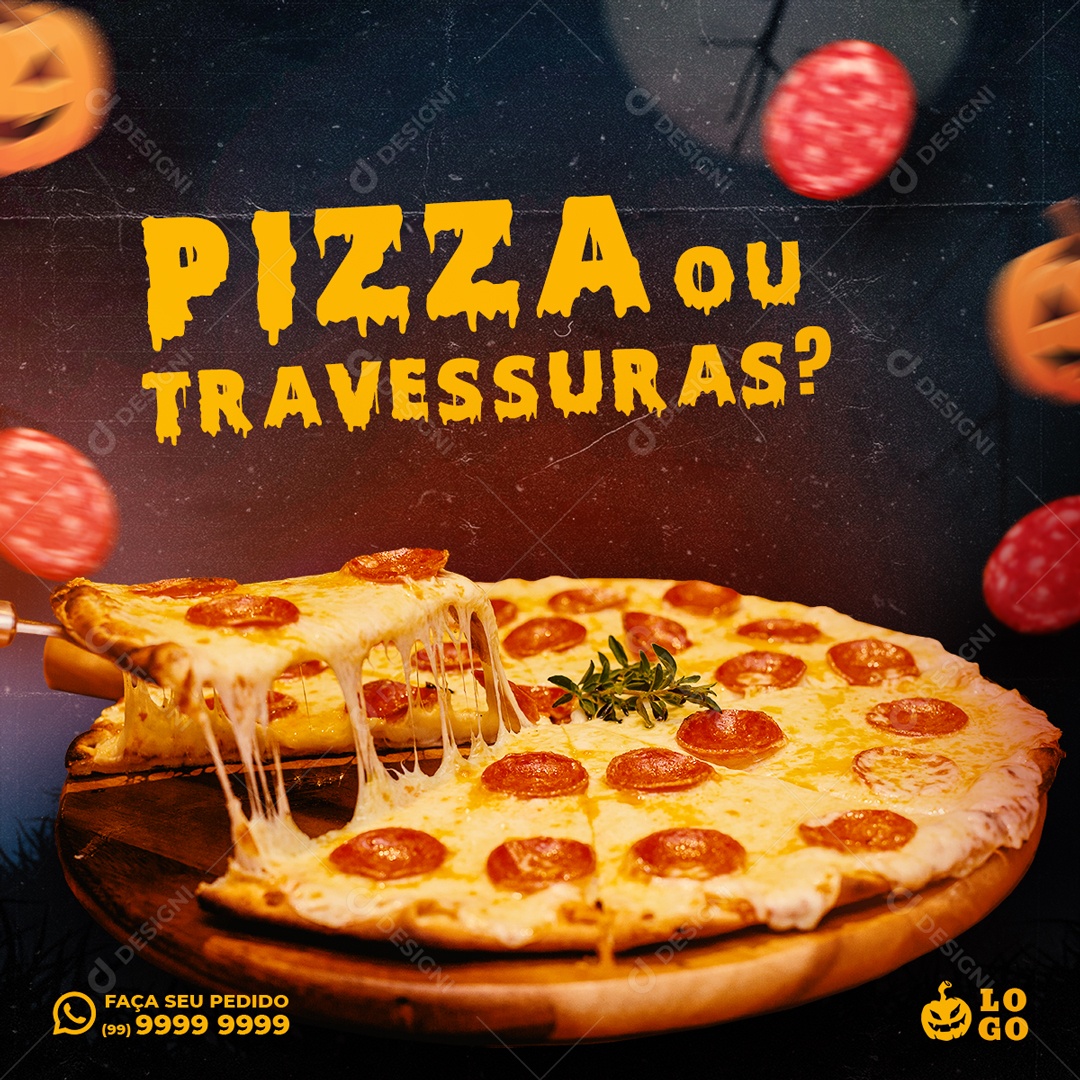 Halloween Pizza Ou Travessuras Social Media PSD Editável