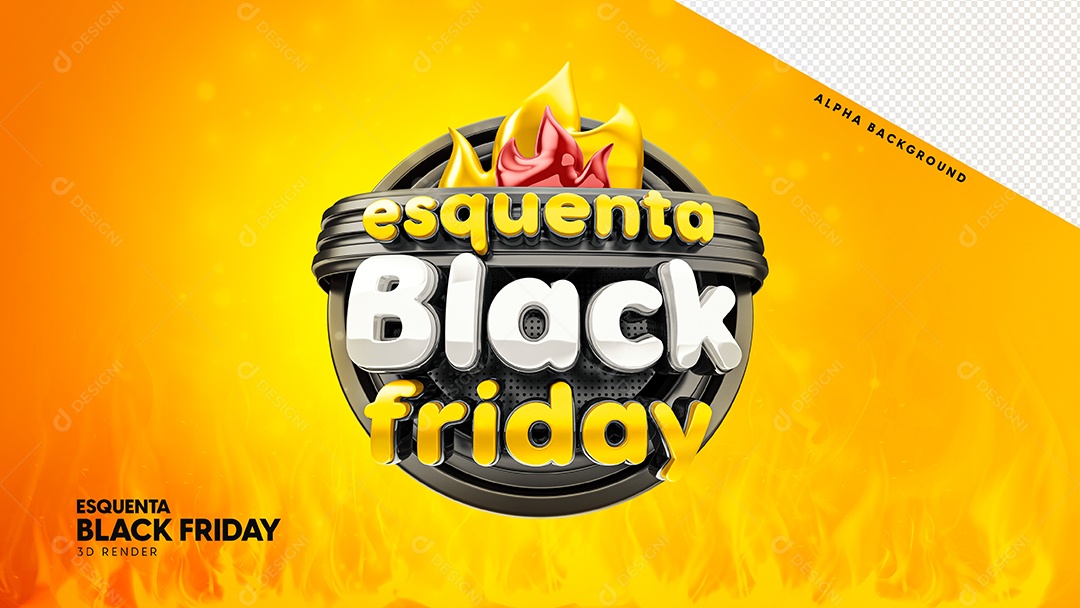 Esquenta Black Friday Selo 3D Preto e Amarelo para Composição PSD