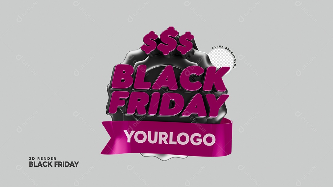 Black Friday Selo 3D Rosa Para Composição PSD