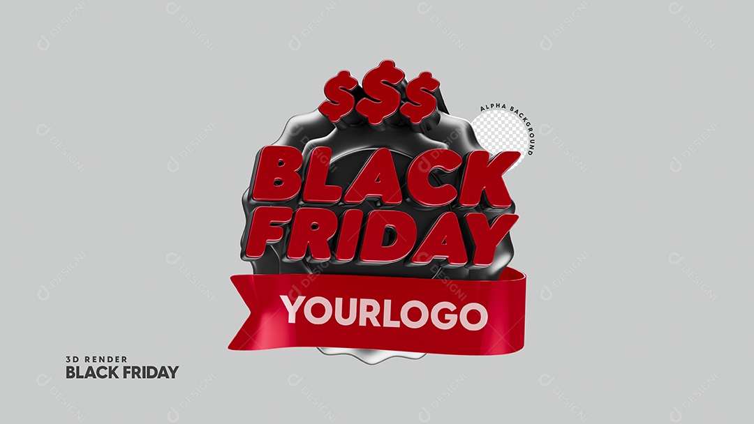 Black Friday Selo 3D Vermelho para Composição PSD