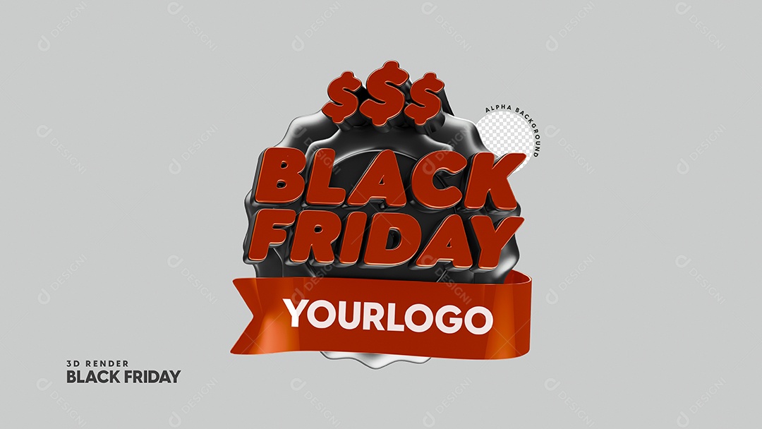 Black Friday Selo 3D Vermelho para Composição PSD