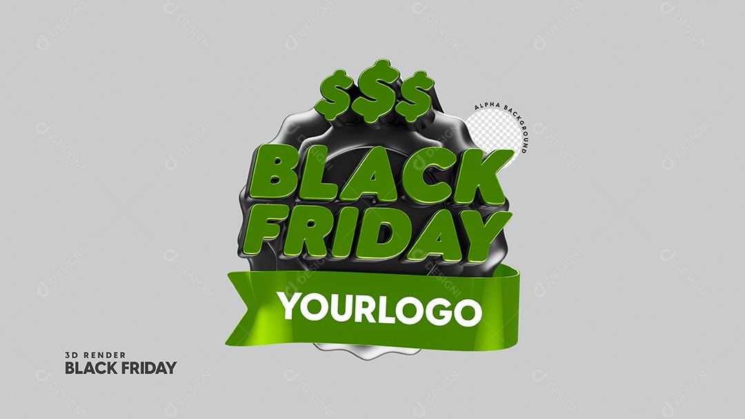 Black Friday Selo 3D Verde para Composição PSD