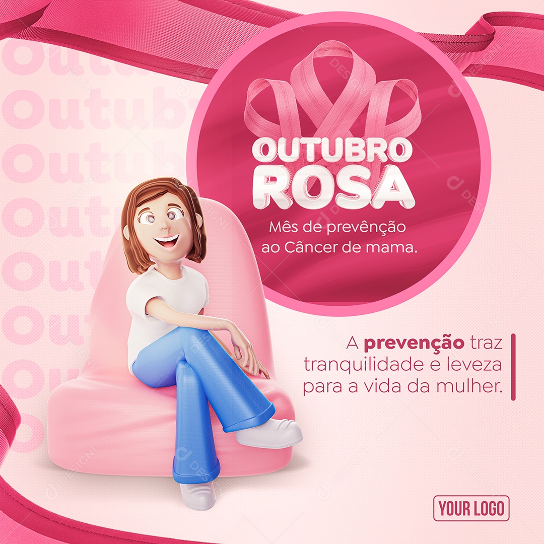 A Prevenção traz Tranquilidade e Leveza para a Vida da Mulher Outubro Rosa Social Media PSD Editável