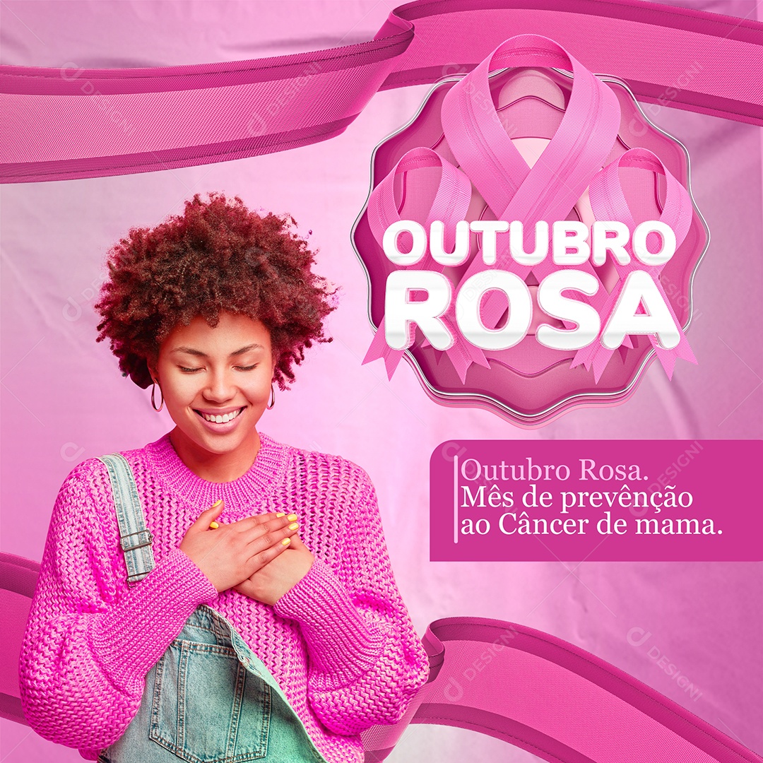 Outubro Rosa Mês da Prevenção de Câncer de Mama Social Media PSD Editável