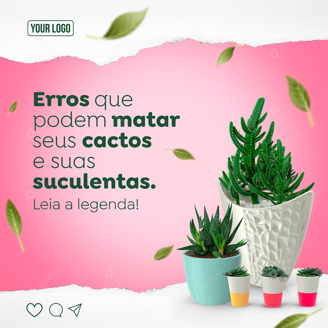 Erros que podem Matar seus Cactos e suas Suculentas Primavera Social Media PSD Editável