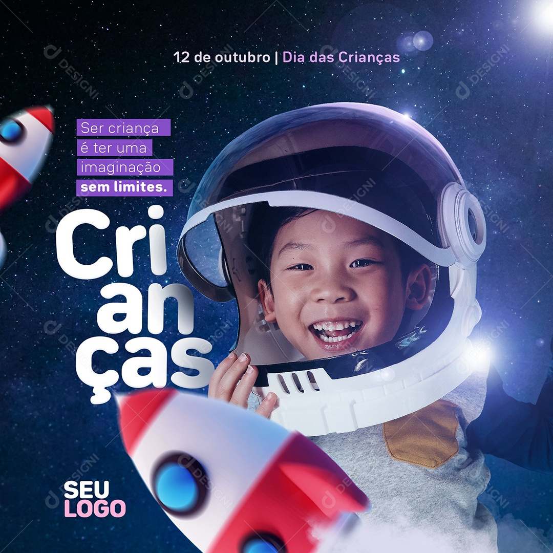 Ser Criança é ter uma Imaginação sem Limites Dia das Crianças Social Media PSD Editável