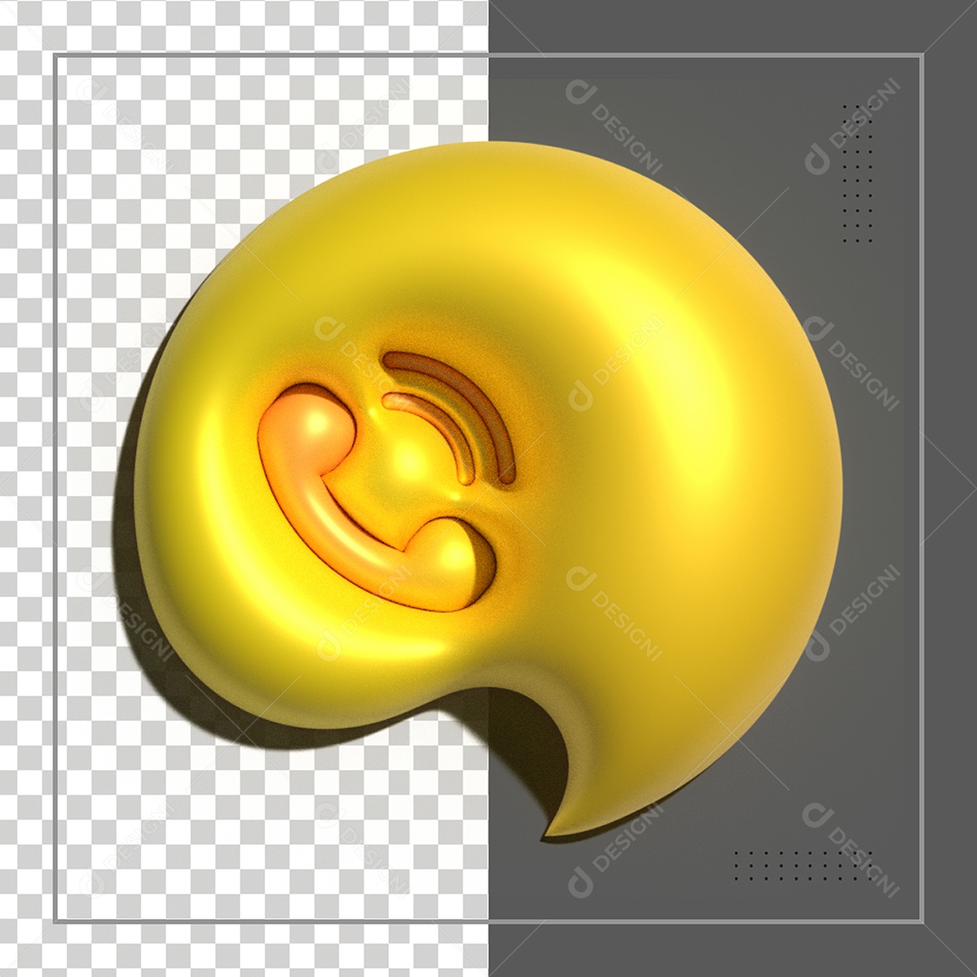Ícone 3D Like Telefone Amarelo em Balão De Fala PSD